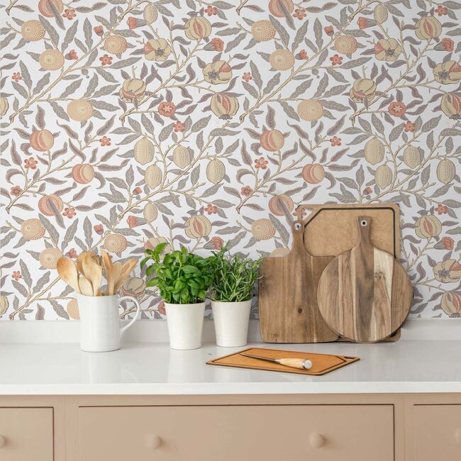 Dutch Wallcoverings  - NextWall Peel & Stick Pomegranate Grey/Melon - zelfklevend behang - 5,5m x 53cm - NW48003