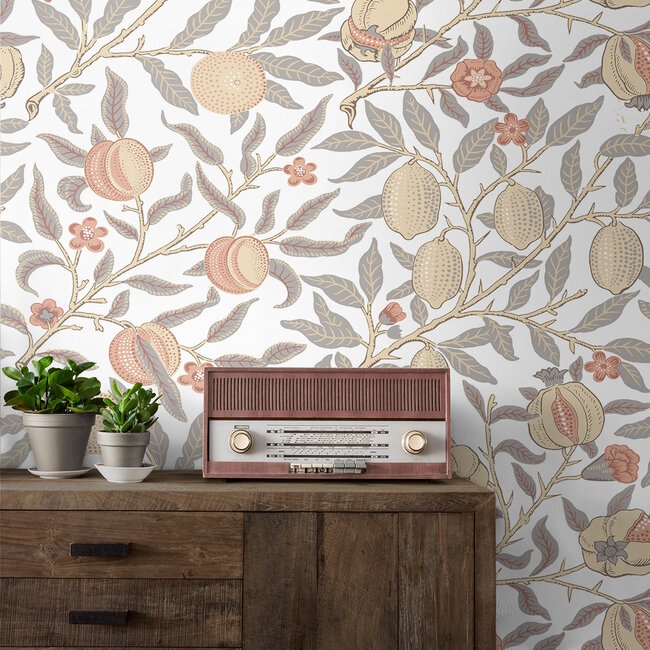 Dutch Wallcoverings  - NextWall Peel & Stick Pomegranate Grey/Melon - zelfklevend behang - 5,5m x 53cm - NW48003
