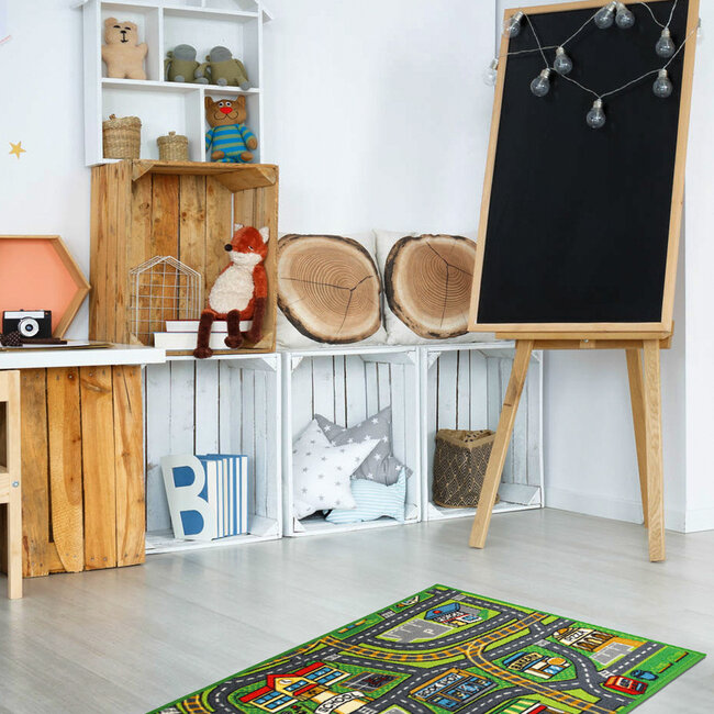 Dutch Living ABC Speelkleed Play Rug Town groen 133x190 cm