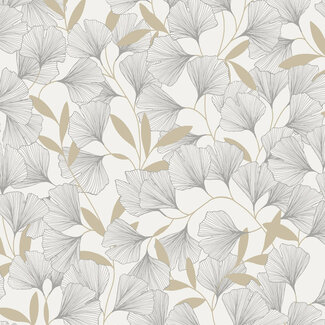 Dutch Wallcoverings Dutch Wallcoverings - Attitude- Ginko wit/beige/zilver - A64401