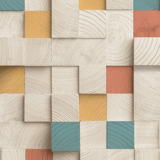 Dutch Wallcoverings Vliesbehang - Artifice- houtblokken beige/oker - M801-01