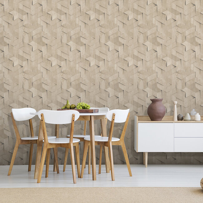 Dutch Wallcoverings Dutch Wallcoverings - Brut- hout 3D beige - Vliesbehang - 10m x 53cm - M744-07