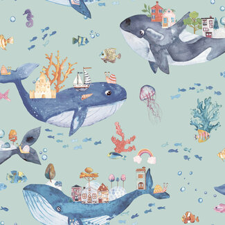 Dutch Wallcoverings Dutch Wallcoverings - Dream Catcher- Whale Town Teal - 13221