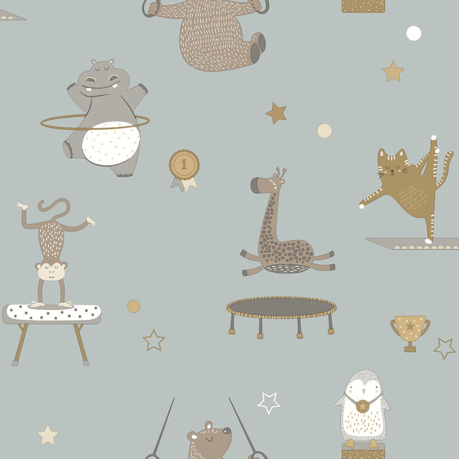 Dutch Wallcoverings Dutch Wallcoverings - Dream Catcher- Animal Gymn. Blue - Papierbehang - 10m x 53cm - 13242