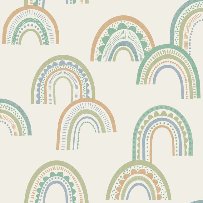 Dutch Wallcoverings Dutch Wallcoverings - Dream Catcher- Rainbow Green/Teal - Papierbehang - 10m x 53cm - 13283