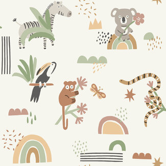 Dutch Wallcoverings Papierbehang - Dream Catcher- Abst. Animals Sage/Beige - 13351