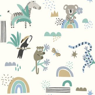 Dutch Wallcoverings Papierbehang - Dream Catcher- Abst. Animals Blue/Teal - 13352