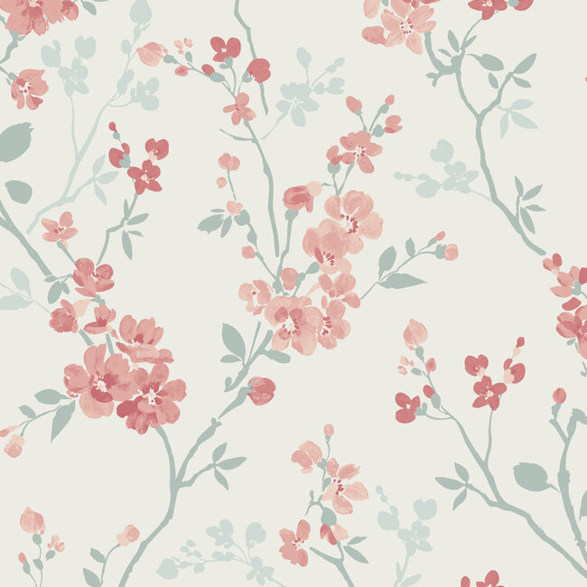 Dutch Wallcoverings Dutch Wallcoverings - Omura- Jasmin wit/groen/roze - Vliesbehang - 10m x 53cm - A70003