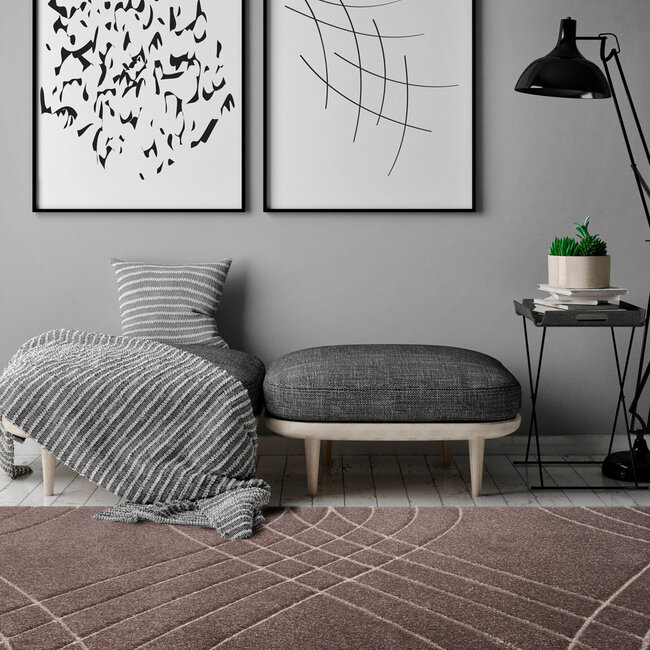 Dutch Lifestyle Carve Wave- PP / Katoen / Polyester - Vloerkleed - Bruin