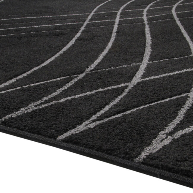 Dutch Lifestyle Carve Wave- PP / Katoen / Polyester - Vloerkleed - Zwart