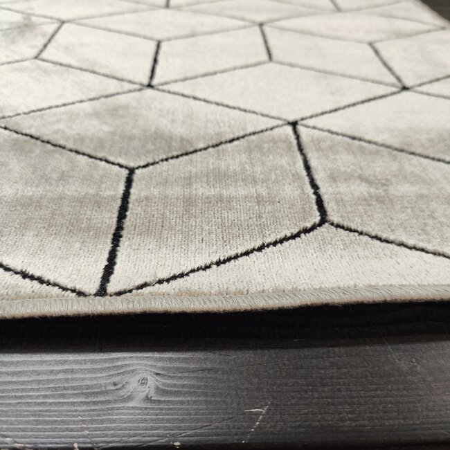 Dutch Lifestyle Kubus Zilver/Zwart - Viscose/katoen - Vloerkleed - Zilver/Zwart