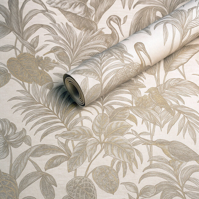 Dutch Wallcoverings Wallstitch bird of paradise cream - vliesbehang - 10m x 53cm - DE120012