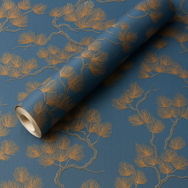Dutch Wallcoverings Wall Fabric pine tree blue  - vliesbehang - 10mx53cm - WF121017