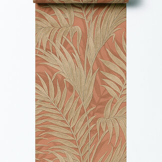 Dutch Wallcoverings Vliesbehang - Grace Tropical palm leaf brown/gold - GR322106