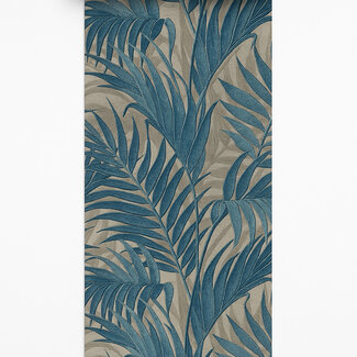 Dutch Wallcoverings Vliesbehang - Grace Tropical palm leaf petrol/beige - GR322108