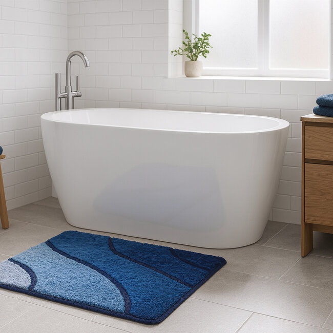 Kleine Wolke Badmat Wave Marineblauw