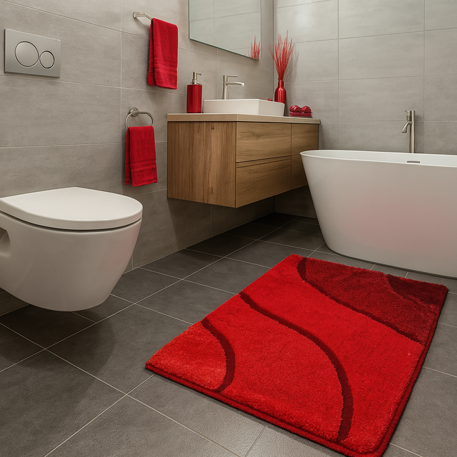 Kleine Wolke Badmat Wave Robijnrood