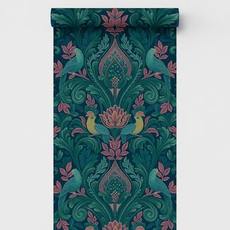 Dutch Wallcoverings Vliesbehang - Arcadia- Opulent Damask blw/grn/roze - A67801