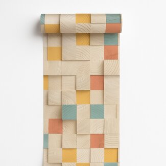 Dutch Wallcoverings Vliesbehang - Artifice- houtblokken beige/oker - M801-01