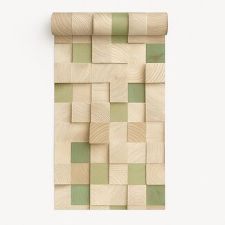 Dutch Wallcoverings Vliesbehang - Artifice- houtblokken beige/groen - M801-04