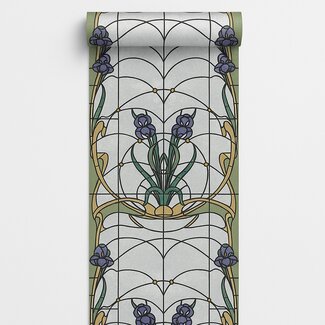 Dutch Wallcoverings Vliesbehang - Artifice- glas in lood grijs/blw/groen - M793-06