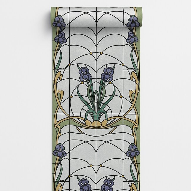 Dutch Wallcoverings Dutch Wallcoverings - Artifice- glas in lood grijs/blw/groen - Vliesbehang - 10m x 53cm - M793-06