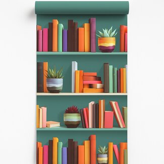 Dutch Wallcoverings Vliesbehang - Artifice- boekenplanken groen/multi - M795-04