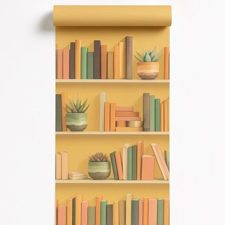 Dutch Wallcoverings Vliesbehang - Artifice- boekenplanken geel/multi - M795-05