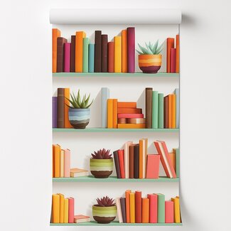 Dutch Wallcoverings Vliesbehang - Artifice- boekenplanken grijs/multi - M795-10