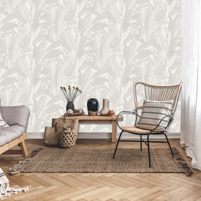 Dutch Wallcoverings Dutch Wallcoverings - Renaissance - Leaves White - Vliesbehang - 10m x 53cm - RE521051