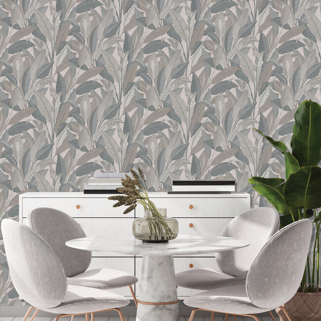 Dutch Wallcoverings Dutch Wallcoverings - Renaissance - Leaves Grey - Vliesbehang - 10m x 53cm - RE521054
