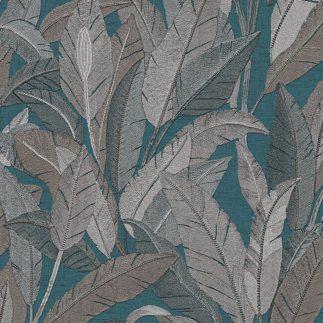 Dutch Wallcoverings Dutch Wallcoverings - Renaissance - Leaves Petrol Blue- Vliesbehang - 10m x 53cm - RE521056