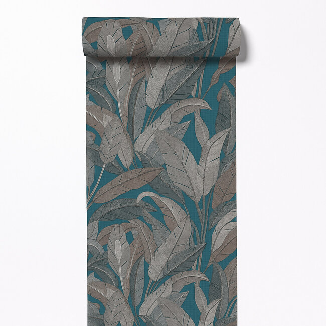 Dutch Wallcoverings Dutch Wallcoverings - Renaissance - Leaves Petrol Blue- Vliesbehang - 10m x 53cm - RE521056