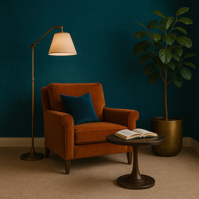 Dutch Wallcoverings Dutch Wallcoverings - Renaissance - Needle Point Plain Petrol Blue - Vliesbehang - 10m x 53cm - RE521066