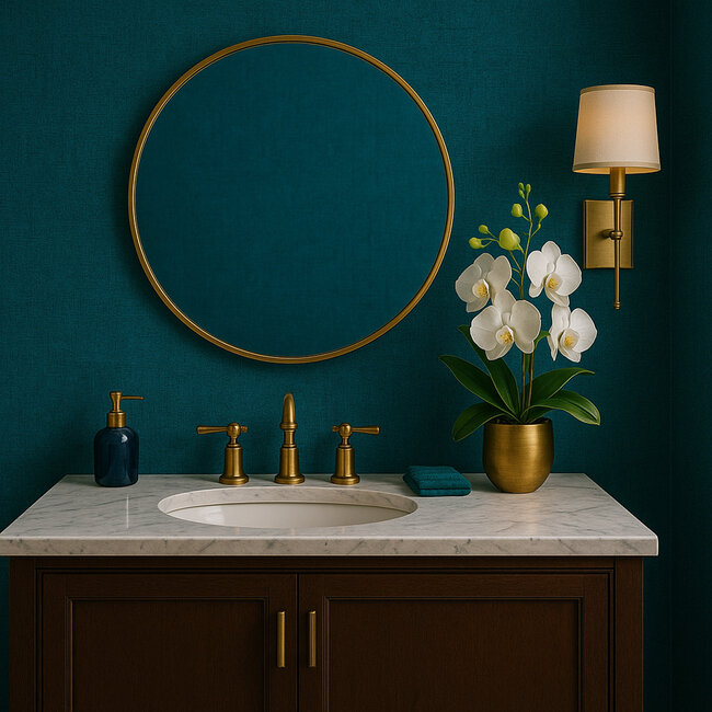 Dutch Wallcoverings Dutch Wallcoverings - Renaissance - Needle Point Plain Petrol Blue - Vliesbehang - 10m x 53cm - RE521066