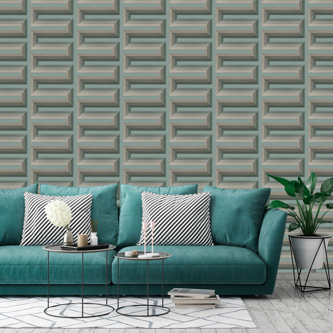 Dutch Wallcoverings Dutch Wallcoverings - Renaissance - Grecian Key Aqua - Vliesbehang - 10m x 53cm - RE521075