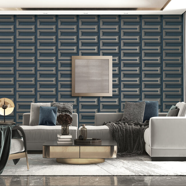 Dutch Wallcoverings Dutch Wallcoverings - Renaissance - Grecian Key Blue - Vliesbehang - 10m x 53cm - RE521076