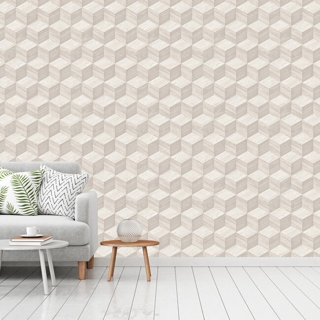Dutch Wallcoverings Dutch Wallcoverings - Renaissance - Natural Cube Offwhite - Vliesbehang - 10m x 53cm - RE521091
