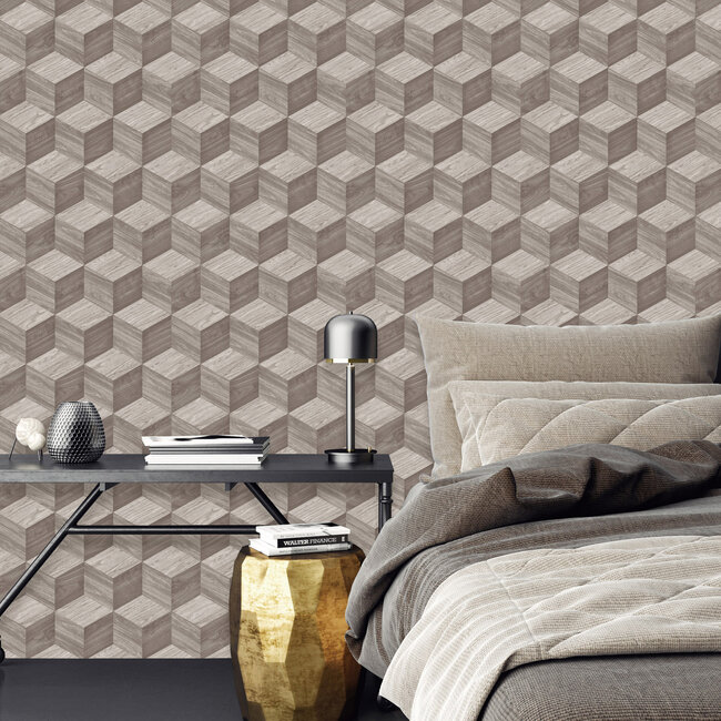 Dutch Wallcoverings Dutch Wallcoverings - Renaissance - Natural Cube Taupe - Vliesbehang - 10m x 53cm - RE521092