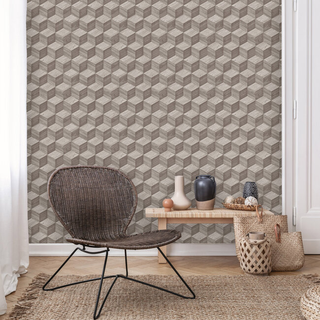 Dutch Wallcoverings Dutch Wallcoverings - Renaissance - Natural Cube Taupe - Vliesbehang - 10m x 53cm - RE521092