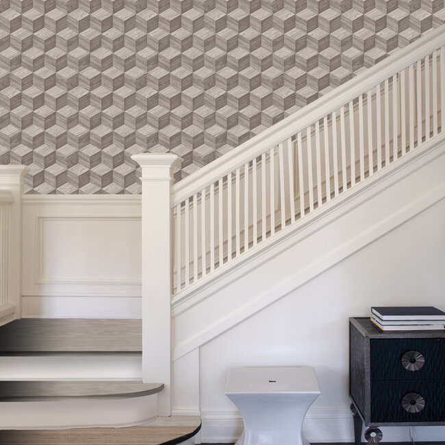 Dutch Wallcoverings Dutch Wallcoverings - Renaissance - Natural Cube Taupe - Vliesbehang - 10m x 53cm - RE521092