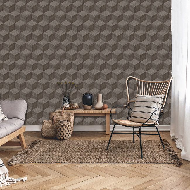 Dutch Wallcoverings Dutch Wallcoverings - Renaissance - Natural Cube Grey - Vliesbehang - 10m x 53cm - RE521093