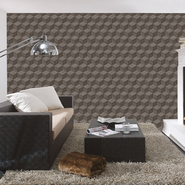 Dutch Wallcoverings Dutch Wallcoverings - Renaissance - Natural Cube Grey - Vliesbehang - 10m x 53cm - RE521093