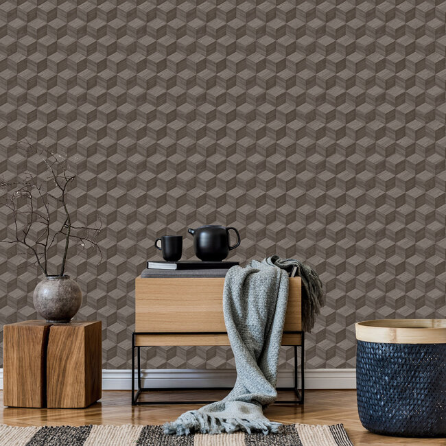 Dutch Wallcoverings Dutch Wallcoverings - Renaissance - Natural Cube Grey - Vliesbehang - 10m x 53cm - RE521093
