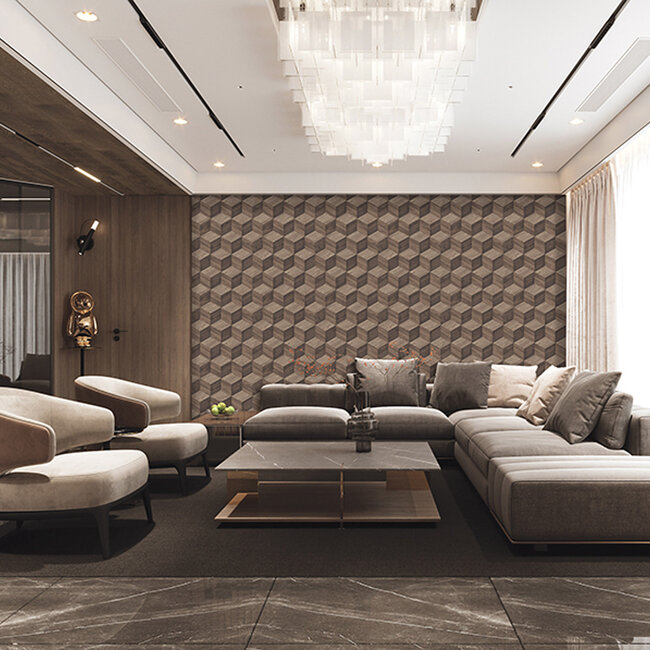 Dutch Wallcoverings Dutch Wallcoverings - Renaissance - Natural Cube Brown - Vliesbehang - 10m x 53cm - RE521094