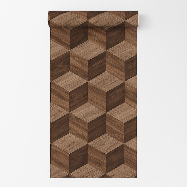 Dutch Wallcoverings Dutch Wallcoverings - Renaissance - Natural Cube Brown - Vliesbehang - 10m x 53cm - RE521094