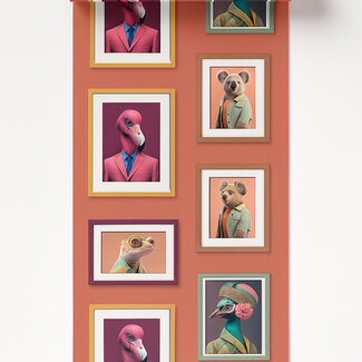 Dutch Wallcoverings Vliesbehang - Artifice- lijstjes/dieren terra/multi - M761-05