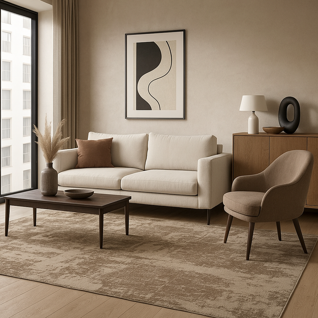 Dutch Lifestyle - Lux 1 Beige/grijs - Viscose/Katoen - Vloerkleed - Beige/Grijs