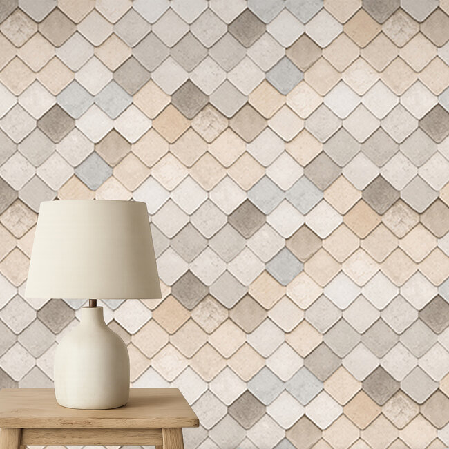 Dutch Wallcoverings Dutch Wallcoverings - Artifice- tegels beige - Vliesbehang - 10m x 53cm - M760-07