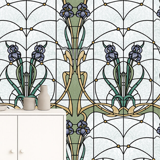 Dutch Wallcoverings Dutch Wallcoverings - Artifice- glas in lood grijs/blw/groen - Vliesbehang - 10m x 53cm - M793-06